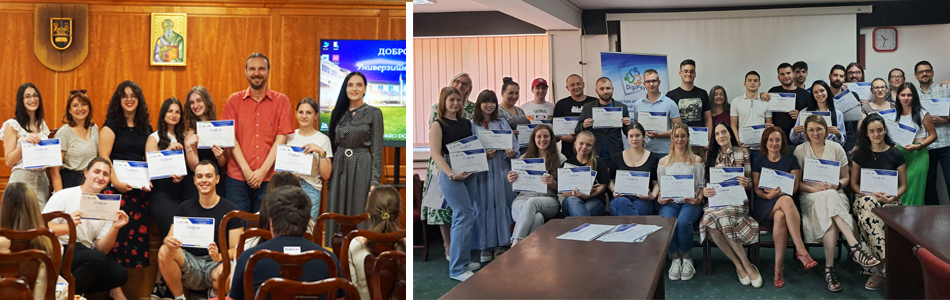 Certificates presented to the first generation of trained students and employees at the University of Kragujevac, within the DigiPsyRes project